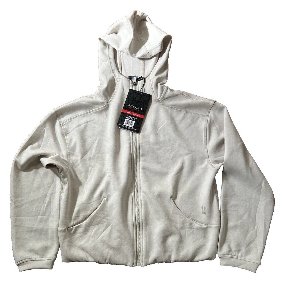 NWT Spyder Active Womens XS Full Zip Hoodie Sweatshirt Ivory Off White Alabaster